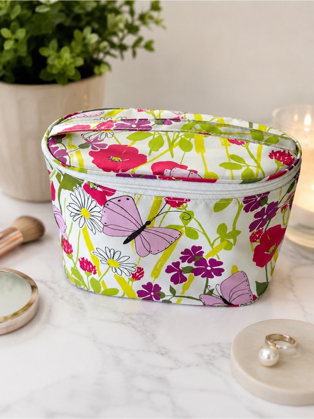 Clinique Pink & Green Floral Butterfly Cosmetic Pouch